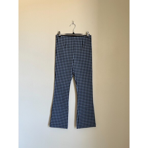 Zara Women's Gingham Bootcut Pant in Blue/Black Size MEDIUM - Picture 1 of 5